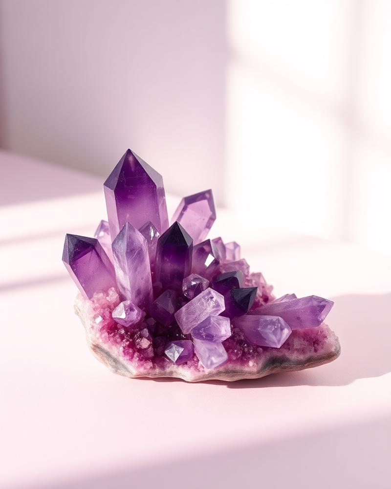 Deep purple amethyst crystal cluster