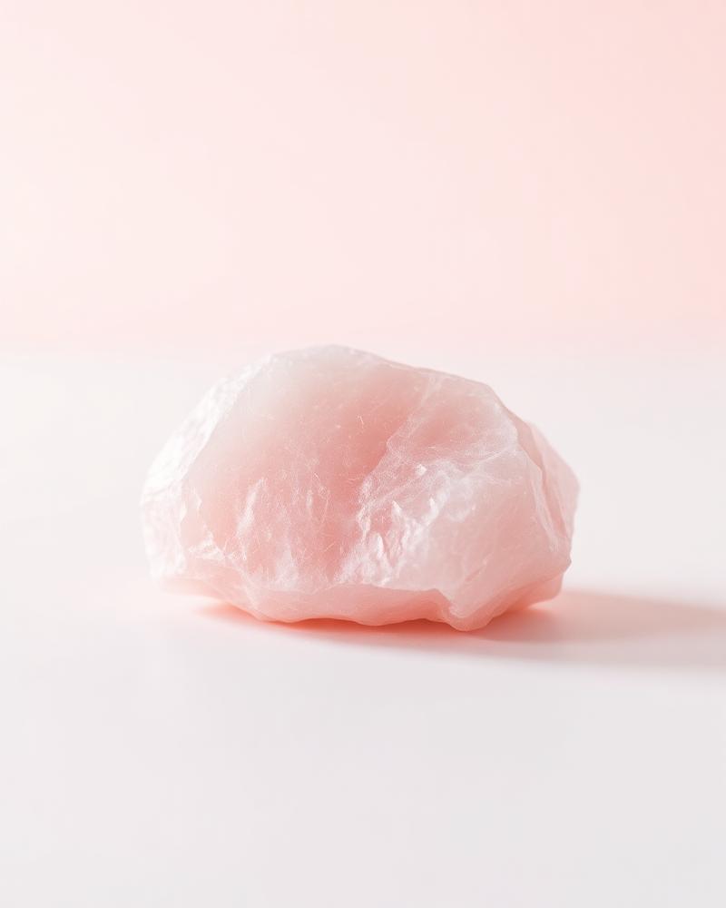 Rough rose quartz crystal glowing soft pink